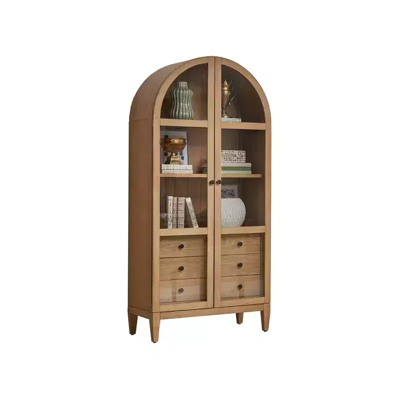 Libreria moderna ad arco in legno da 78" Collezione Laurel Marrone chiaro: Contenitore verticale, 3 cassetti