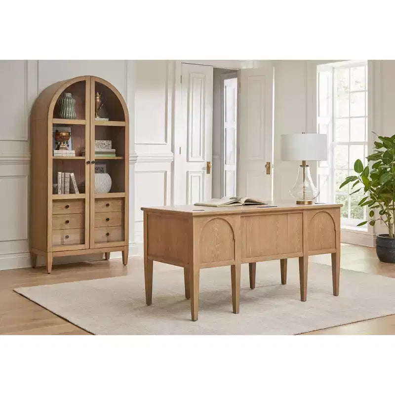 Libreria moderna ad arco in legno da 78" Collezione Laurel Marrone chiaro: Contenitore verticale, 3 cassetti