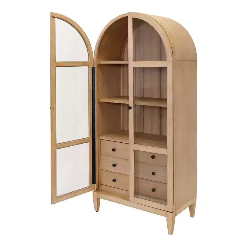 Libreria moderna ad arco in legno da 78" Collezione Laurel Marrone chiaro: Contenitore verticale, 3 cassetti