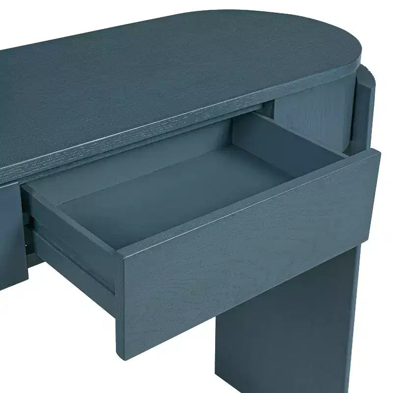 Mesa de consola moderna Merax com tampo oval e pernas curvas caneladas e duas gavetas ocultas