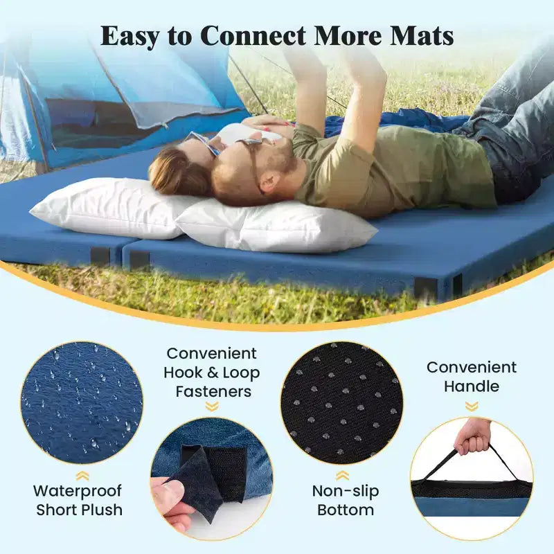 Colchão de campismo Costway em espuma viscoelástica com base antiderrapante e saco de transporte para dormir ao ar livre, cinzento/azul