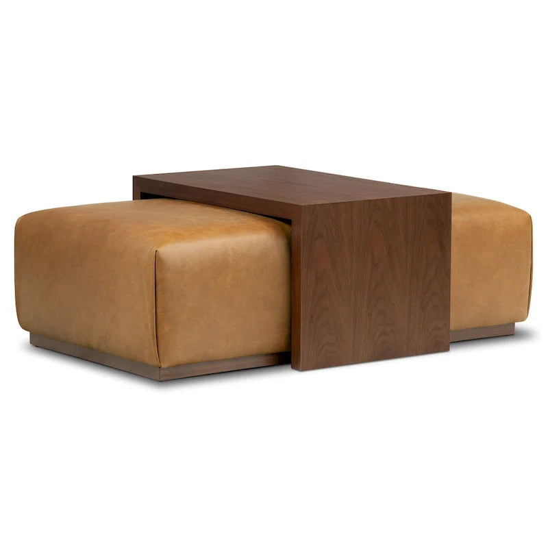 Poly & Bark Jarmo Ottoman with Adjustable Walnut Table - Full Grain Genuine Italian Leather