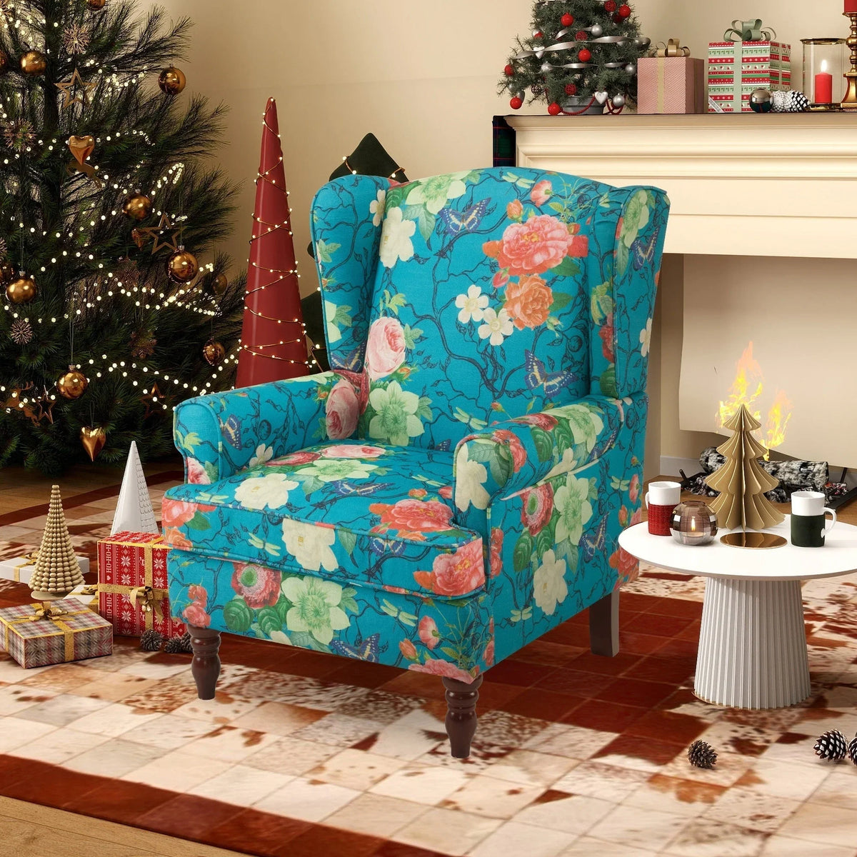 Fauteuil d’appoint moderne Erommy, fauteuil à dossier haut, canapé une place en tissu rembourré avec boutons et pieds en bois pour le salon
