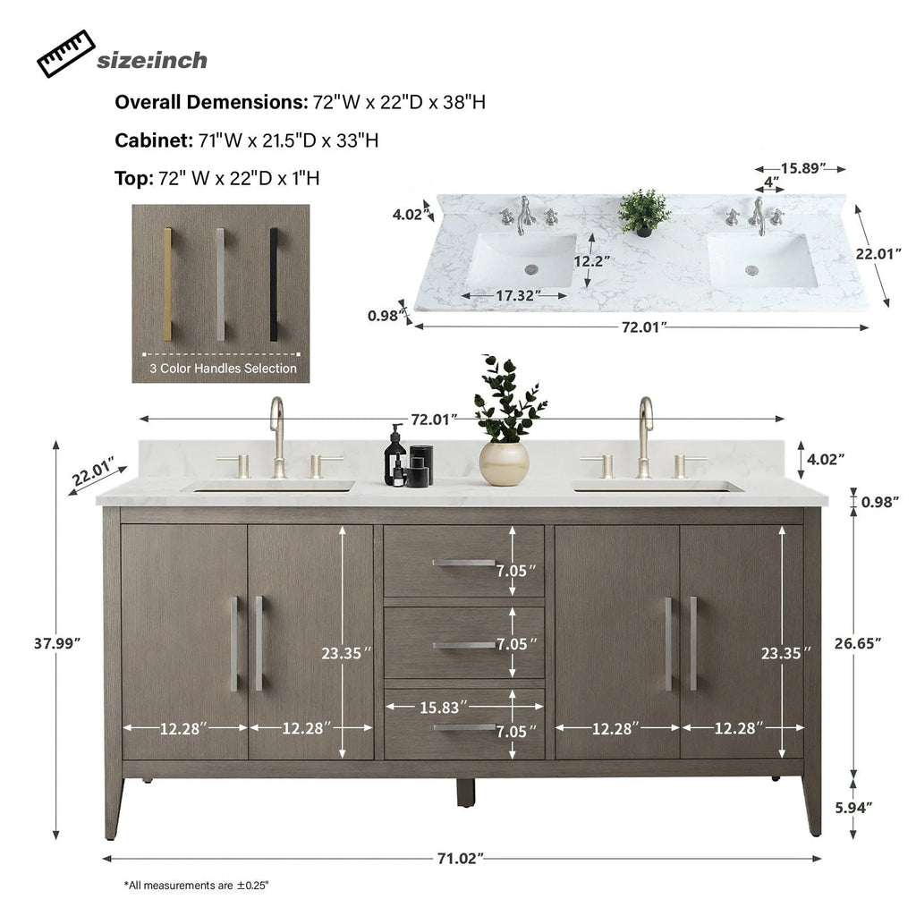 Mobile bagno Vanity Art 72 con doppio lavabo e piano in marmo composito