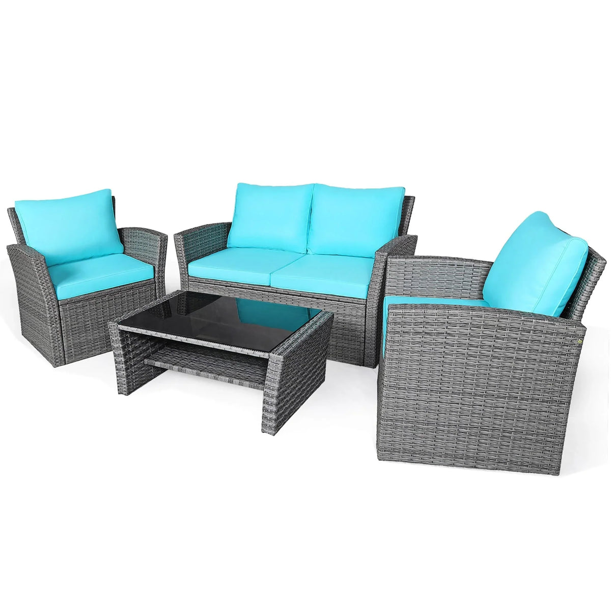 4-teiliges Gartensofa-Set mit Couchtisch, Outdoor-Sitzgruppe