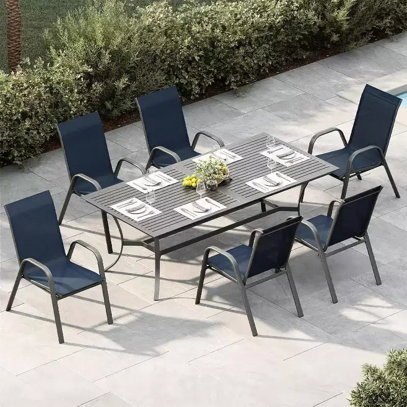 Terrasstoelen, stapelbare buiteneetkamerstoelen, set van 4/6, lichtgewicht weerbestendige textilene tuinstoelen met armleuningen voor achtertuin en zwembadterras