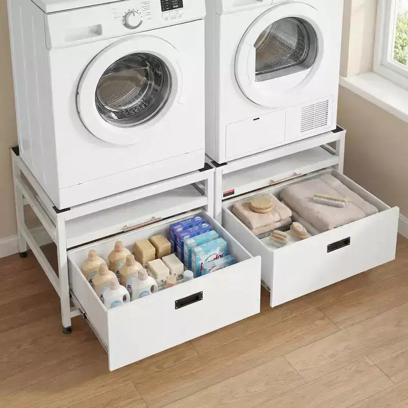 Estrado VEVOR para máquina de lavar roupa, altura de 22.6 in, estrados de 29x29 in para máquina de lavar e secar roupa com bandeja extraível e espaço de arrumação, capacidade de carga de 800 lbs, antiderrapante, branco