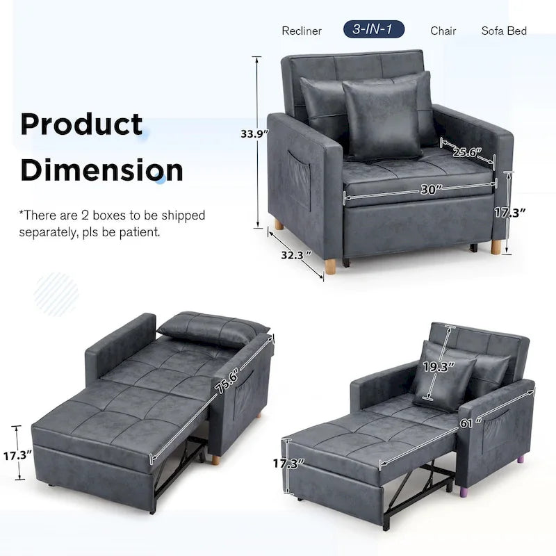 Poltrona-cama ajustável, convertível em 3 funções, várias cores, para 1 pessoa