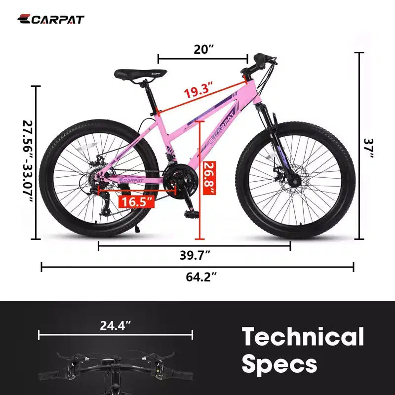 Mountain bike Okak da 24/26 pollici con 21 velocità e freni a doppio disco, bicicletta per bambini con sospensione anteriore da 100 mm, bici da sterrato per adolescenti e donne