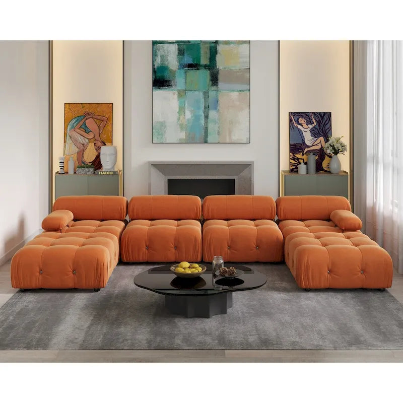 Canapé modulaire convertible 138, canapés en velours minimalistes en U