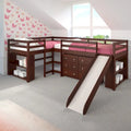 Set letto a soppalco scorrevole a L doppio Twin in color cappuccino scuro
