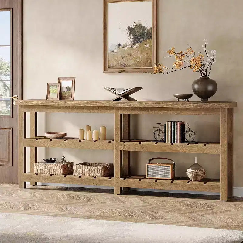 Mesa de consola Tribesigns extra longa de 70.86, mesa de entrada estilo quinta com 3 níveis, mesa de sofá de madeira atrás do sofá para sala de estar, corredor e hall de entrada