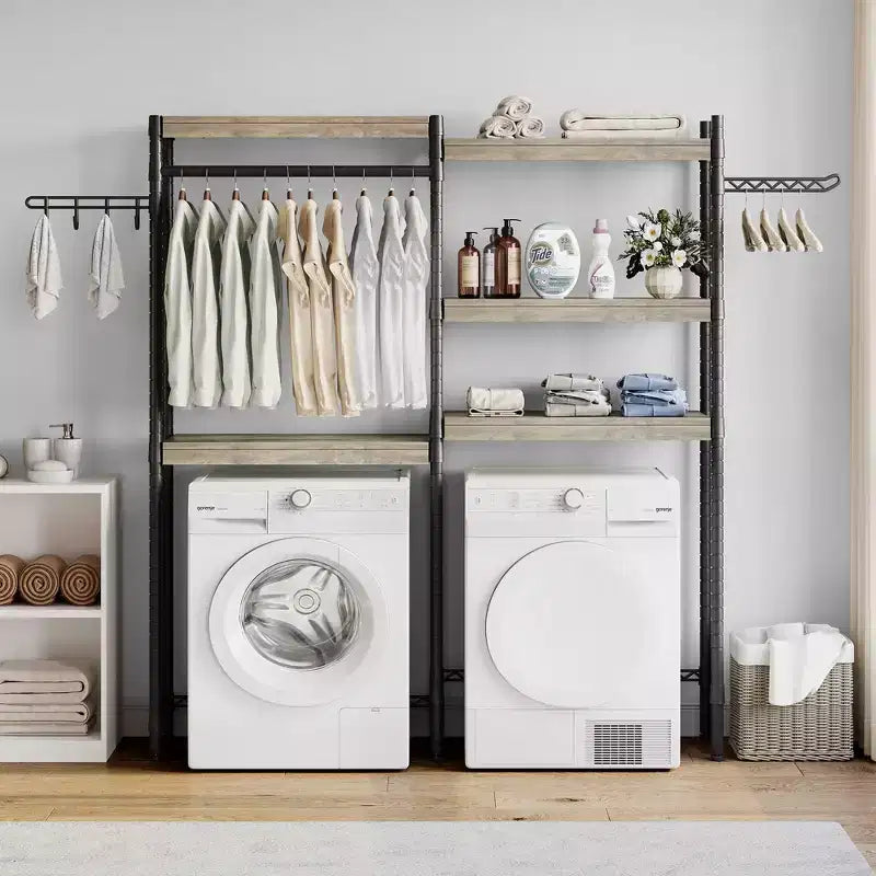 Étagère à placer au-dessus du lave-linge, étagère de rangement pour sèche-linge à 5 niveaux avec hauteur réglable, étagère de salle de bains peu encombrante pour la salle de bains et la buanderie