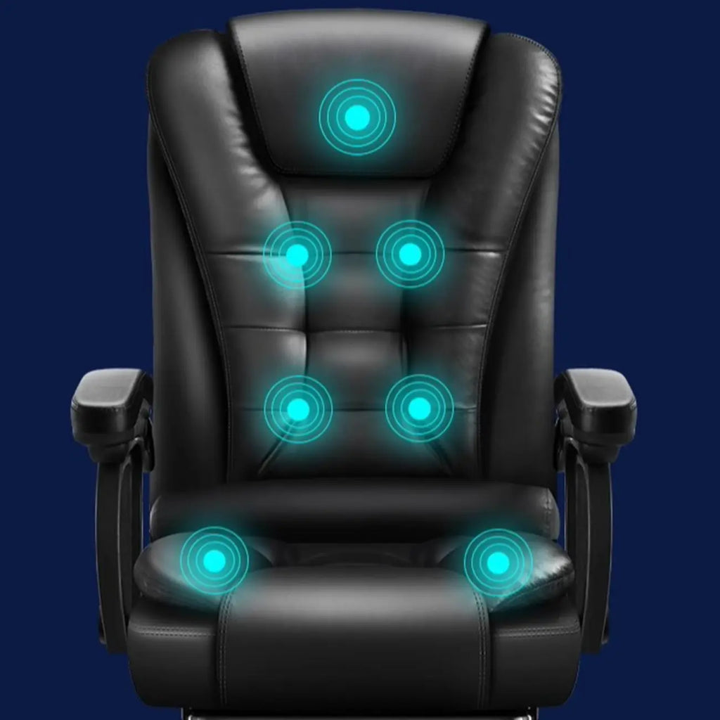 Ergonomické otočné kancelářské křeslo z černé kůže s podnožkou