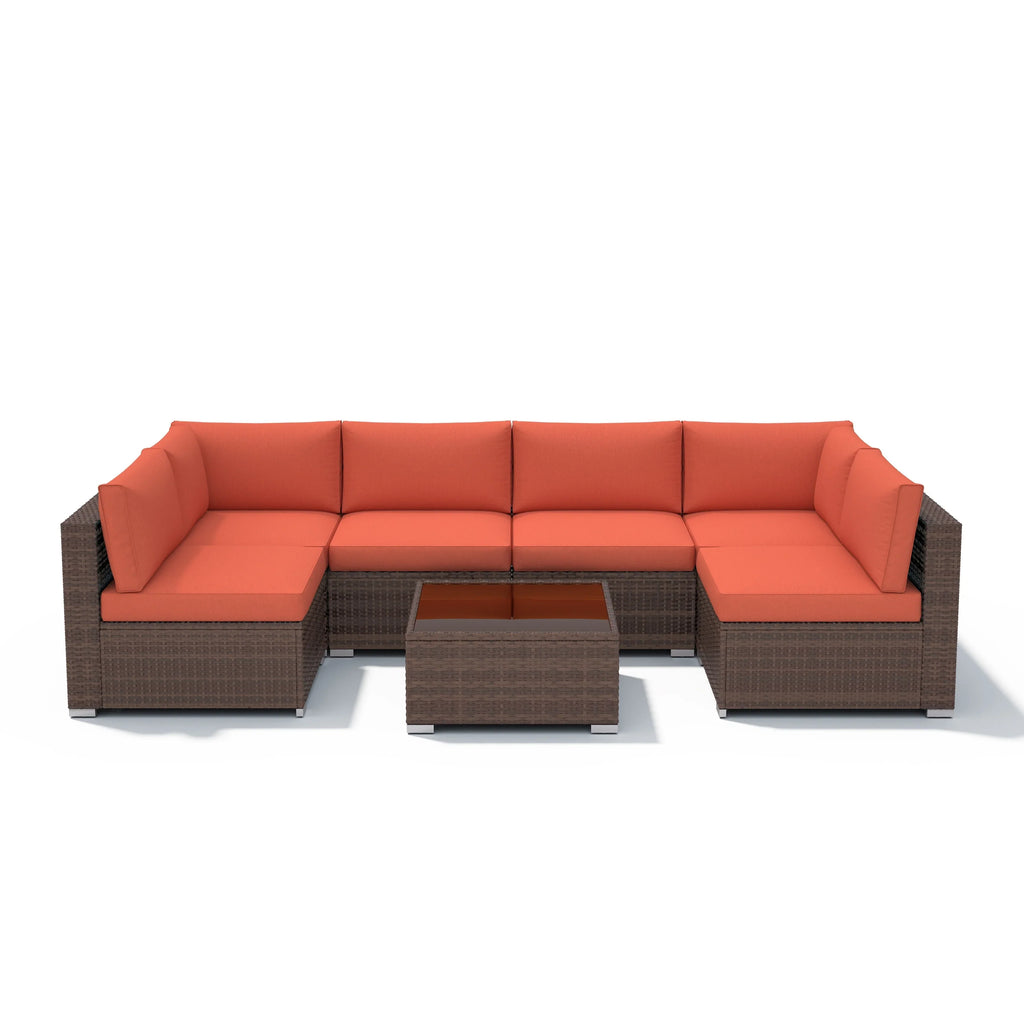 Ensemble de canapé modulaire d’extérieur rembourré en osier et acier, 7 pièces