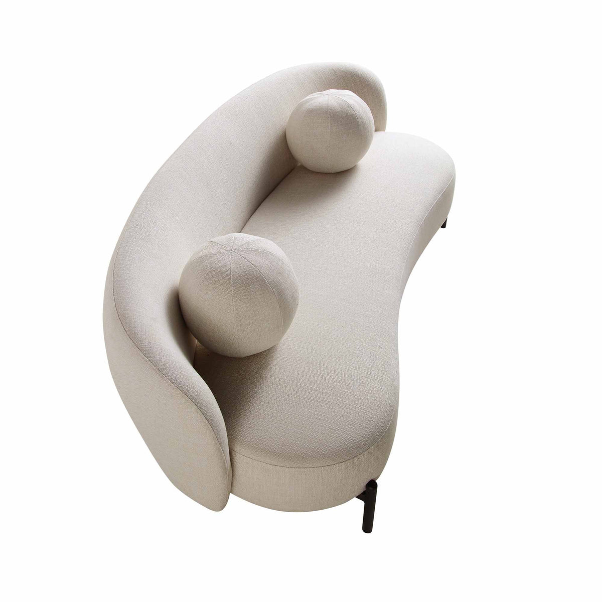 Canapé incurvé 3 places avec coussins ronds, mélange de lin beige