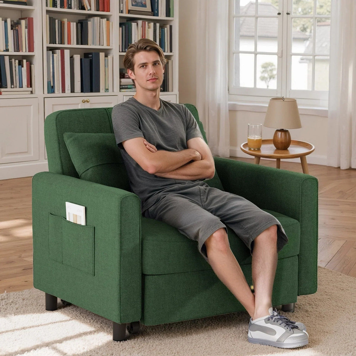 Sofá-cama ajustável 3 em 1, sofá-cadeira extraível, cama dobrável convertível para a sala de estar