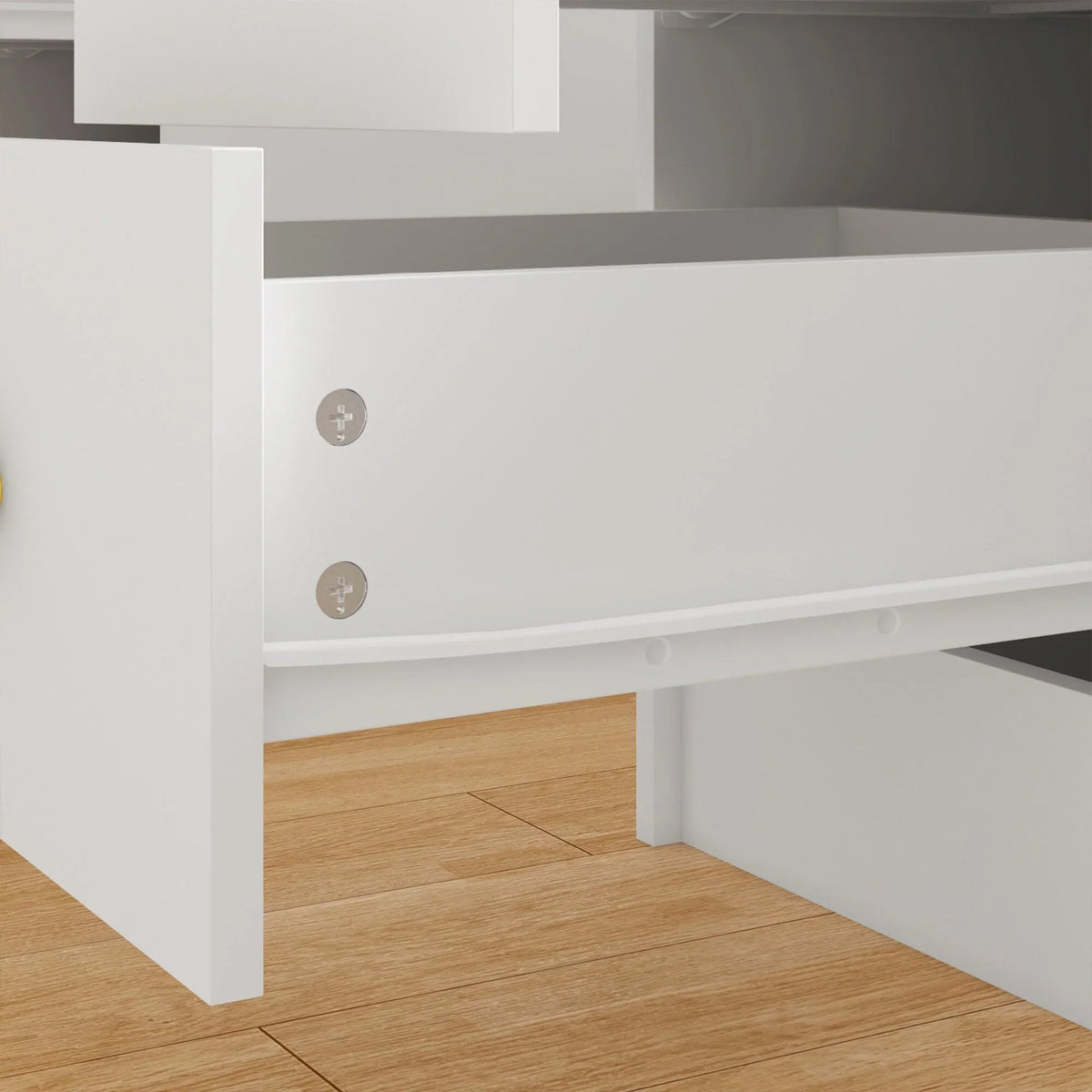 Toeletta per trucco con specchio a tre ante, illuminazione certificata, piano in vetro