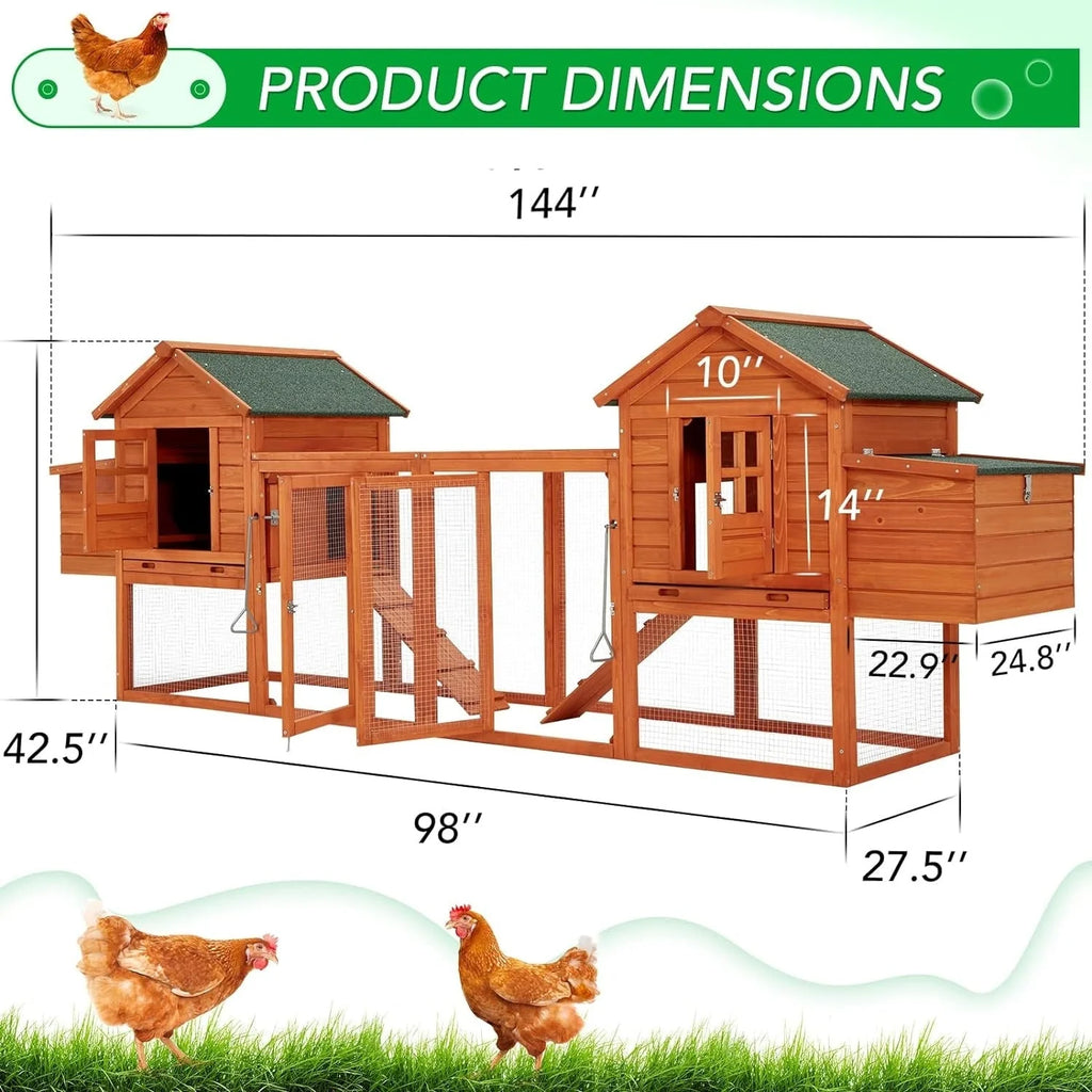 AECOJOY galinheiro grande de madeira de 144' com recinto, gaiola para aves domésticas