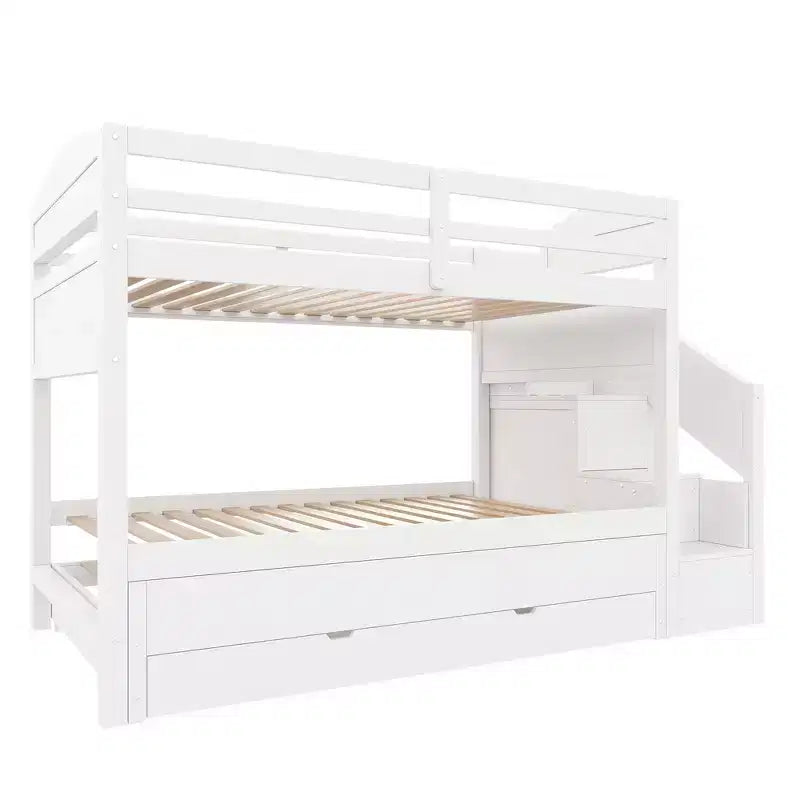 Estrutura de beliche Whisen Twin XL com cama auxiliar, beliche com arrumação, madeira maciça, escada com arrumação, roupeiro e 3 gavetas, para crianças