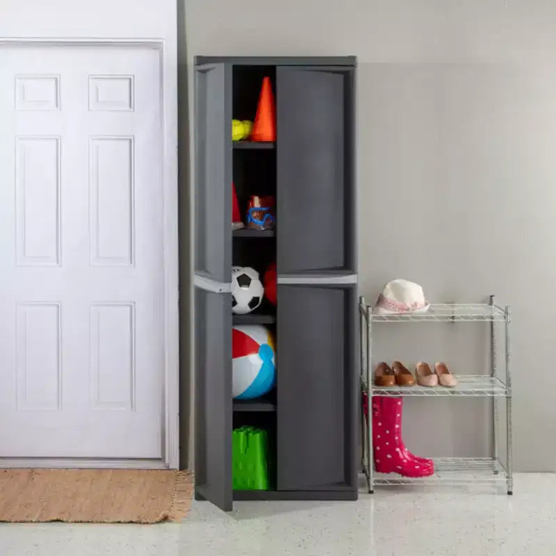 Set da 2 contenitori organizzatori Sterilite regolabili per garage, con 4 ripiani, grigio