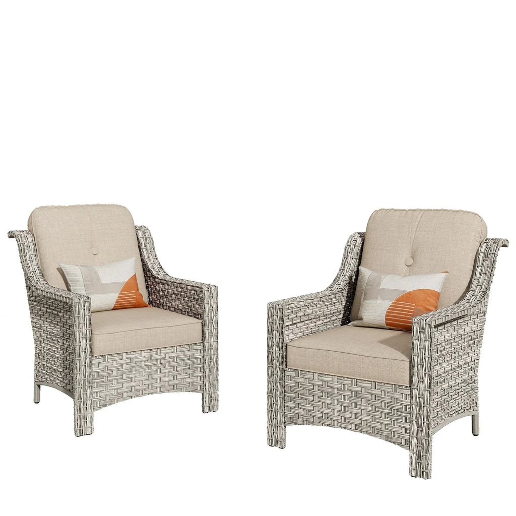 Conjunto de 2 cadeiras de exterior de encosto alto em vime e rotim para pátio HOOOWOOO