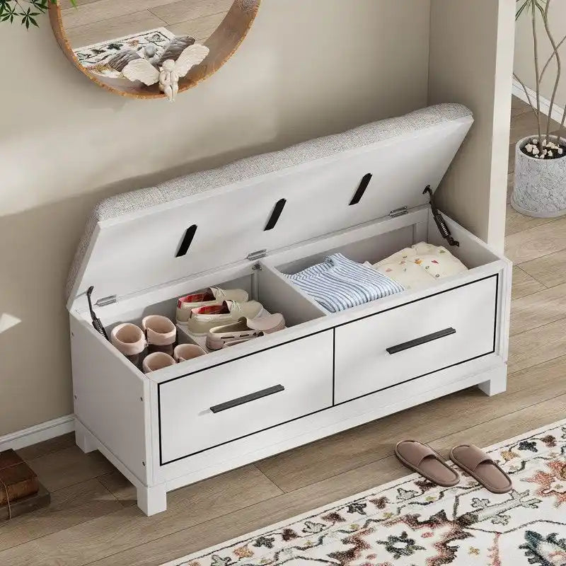 Shoe Bench with Removable Cushion and Hidden Storage for Entryway and Living Room Organization