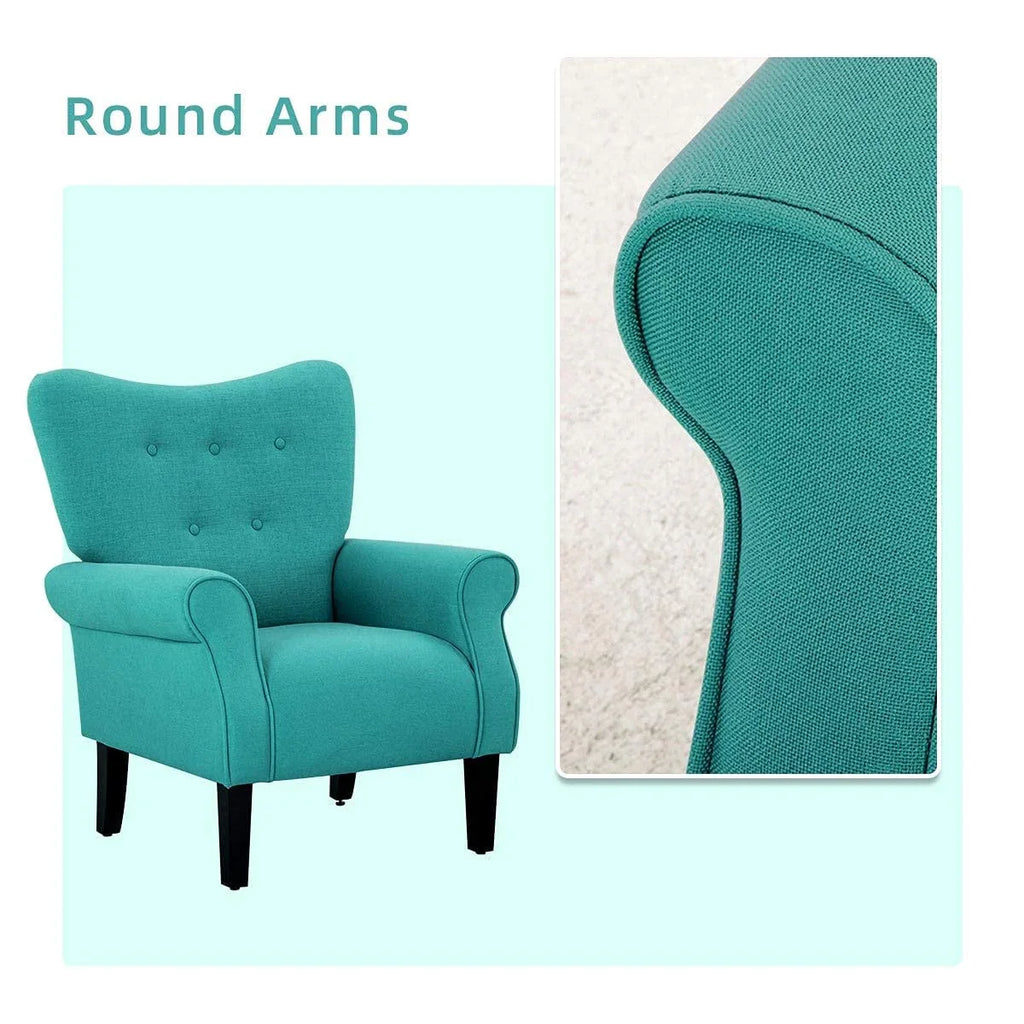 Fauteuil d’appoint moderne Erommy, fauteuil à dossier haut, canapé une place en tissu rembourré avec boutons et pieds en bois pour le salon
