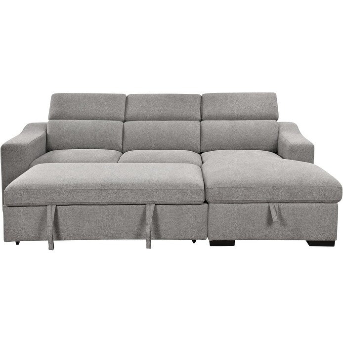 Sofá seccional convertível Roomfitters 103 com chaise longue com arrumação, apoios de cabeça ajustáveis, sofá-cama de canto em L