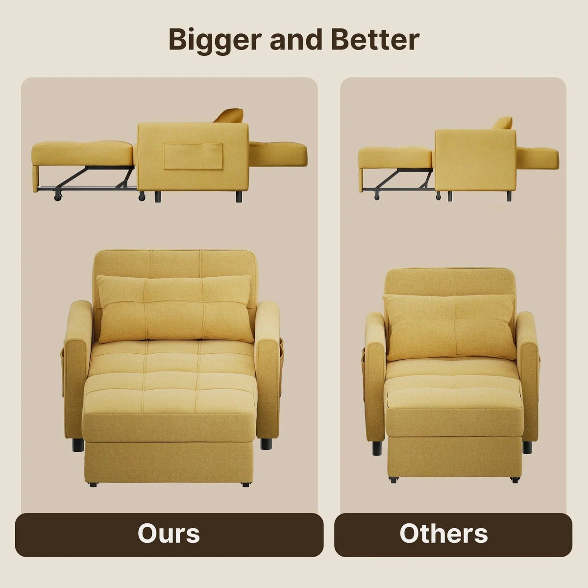Sofá-cama ajustável 3 em 1, sofá-cadeira extraível, cama dobrável convertível para a sala de estar