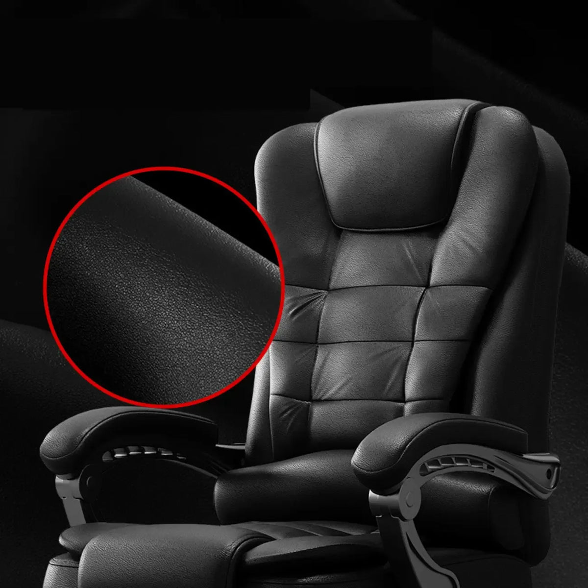 Ergonomické otočné kancelářské křeslo z černé kůže s podnožkou
