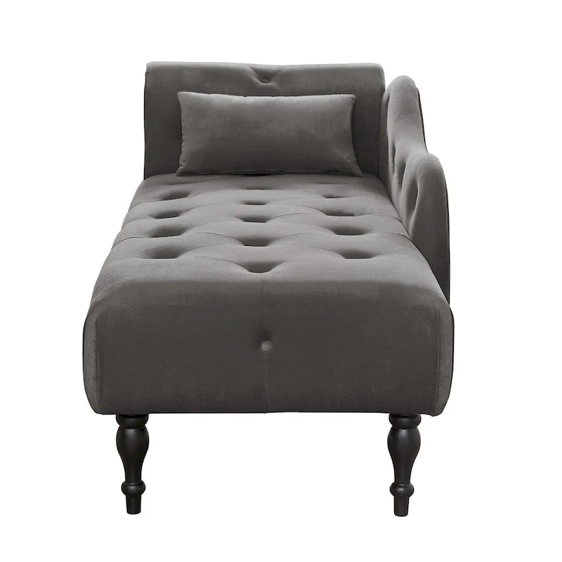 Modern 60.6  Velvet Upholstered Buttons Tufted Chaise Lounge Chair with Solid Wood Legs and Nailheads