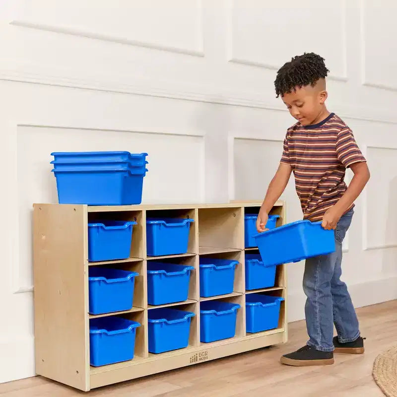 Armário móvel com tabuleiros e 15 compartimentos frontais tipo concha, 3x4, mobiliário infantil