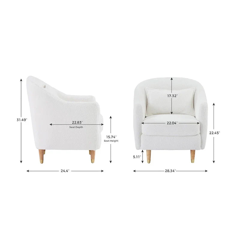 Conjunto de 2 cadeirões de destaque de 28.34W, cadeira de veludo tipo barril com pernas de madeira maciça