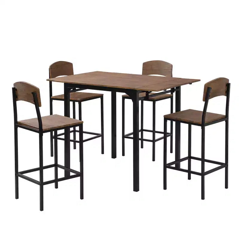 Conjunto de mesa de jantar Whisen Farmhouse de 5 peças, com altura de bancada, tampo rebatível e cadeiras de jantar