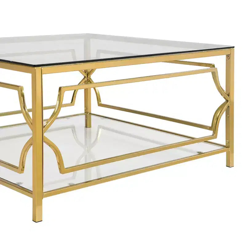 Mesa de centro quadrada Merax com tampo de vidro preto ou transparente e prateleira de exposição de dois níveis