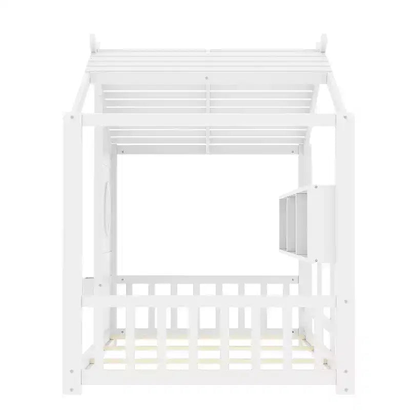 Estrutura de cama de plataforma para crianças de tamanho individual/duplo, cama de chão Montessori infantil, cama casinha de brincar com prateleira de arrumação - ModernLuxe