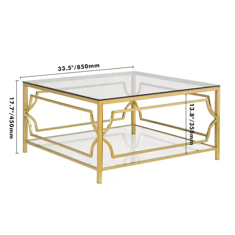 Mesa de centro quadrada Merax com tampo de vidro preto ou transparente e prateleira de exposição de dois níveis