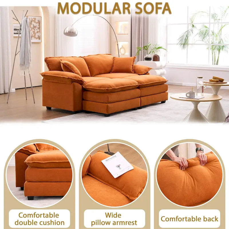 Canapé 2 places avec 2 coussins, 2 oreillers et 2 poufs, canapé confortable – canapé profond modulable pour le salon