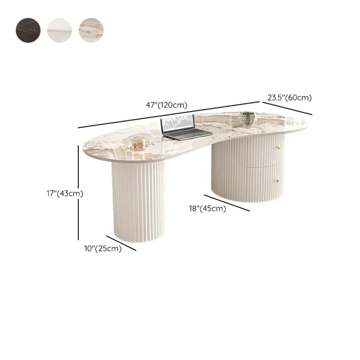 Minimalistischer ovaler Standard-Couchtisch in Weiß mit 2 Schubladen