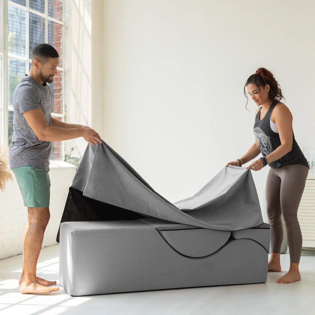 Avana Kami converteerbare chaise longue / yoga en massage - 2-in-1 hocker met verborgen uitklapbare yogastoel, microvelours - N/A