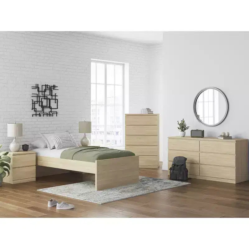 Moderní komoda Signature Design by Ashley Onita se 6 zásuvkami, komoda s povrchovou úpravou z přírodního hnědého dřeva a designem bez kování
