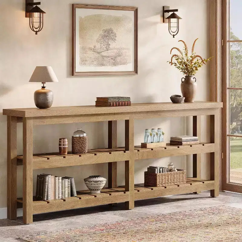 Mesa de consola Tribesigns extra longa de 70.86, mesa de entrada estilo quinta com 3 níveis, mesa de sofá de madeira atrás do sofá para sala de estar, corredor e hall de entrada
