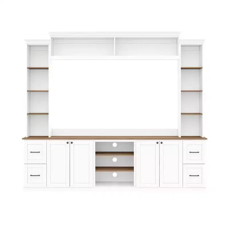 Unità a parete centro d'intrattenimento in stile rustico ModernLuxe 4-in-1, adatta a TV fino a 70, mobile TV e console multimediale con ripiani e cassetti regolabili