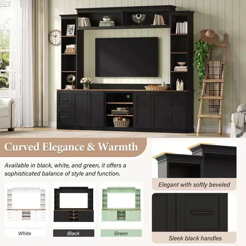 Unità a parete centro d'intrattenimento in stile rustico ModernLuxe 4-in-1, adatta a TV fino a 70, mobile TV e console multimediale con ripiani e cassetti regolabili