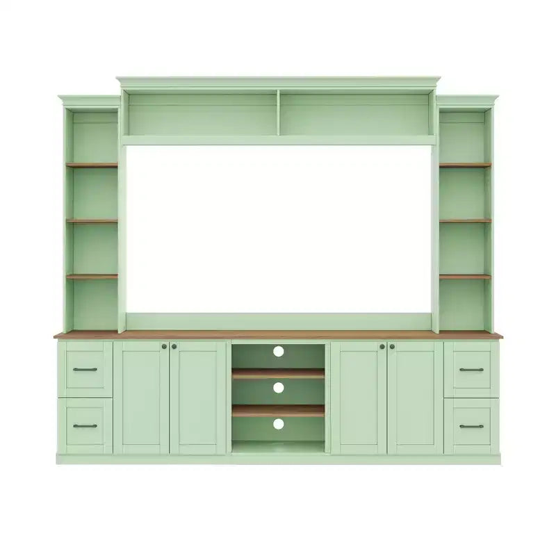 Unità a parete centro d'intrattenimento in stile rustico ModernLuxe 4-in-1, adatta a TV fino a 70, mobile TV e console multimediale con ripiani e cassetti regolabili