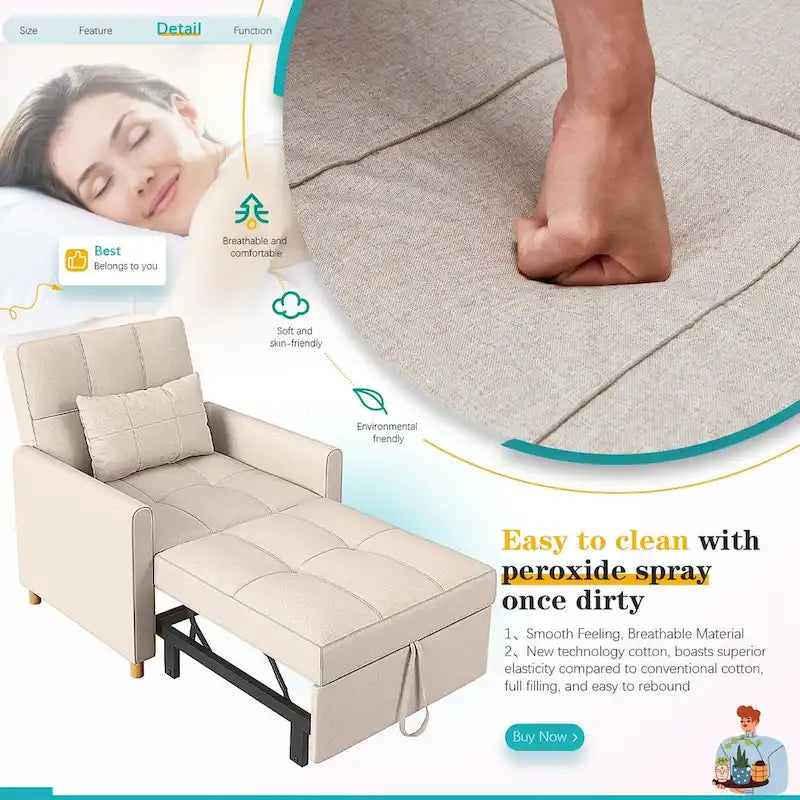 AECOJOY 3-in-1 slaapbankstoel met kussen en verstelbare rugleuning