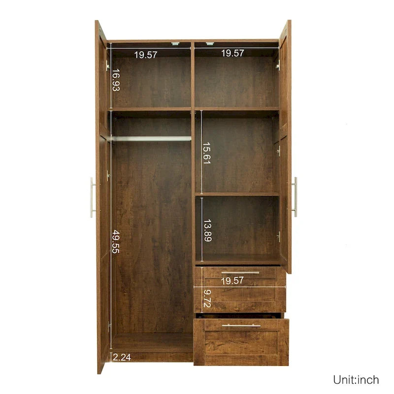 White Wood Wardrobe Armoire Storage Cabinet with Doors,Drawers,Hanging Rod