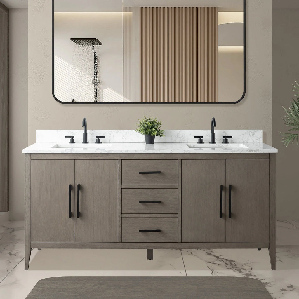 Mobile bagno Vanity Art 72 con doppio lavabo e piano in marmo composito