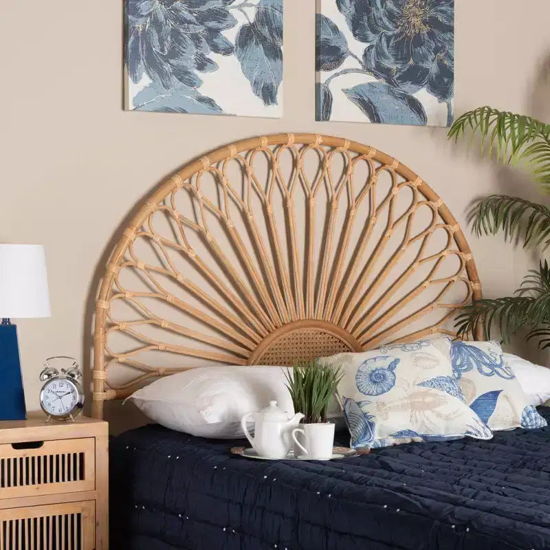 Cabeceira de cama em rattan natural, castanho